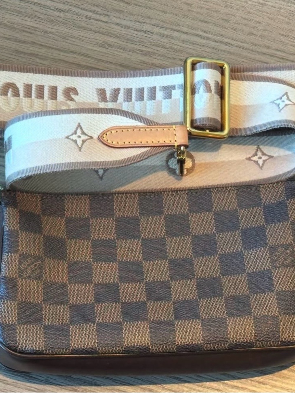 Louis Vuitton Brown Damier Canvas Strap with Gold Hardware